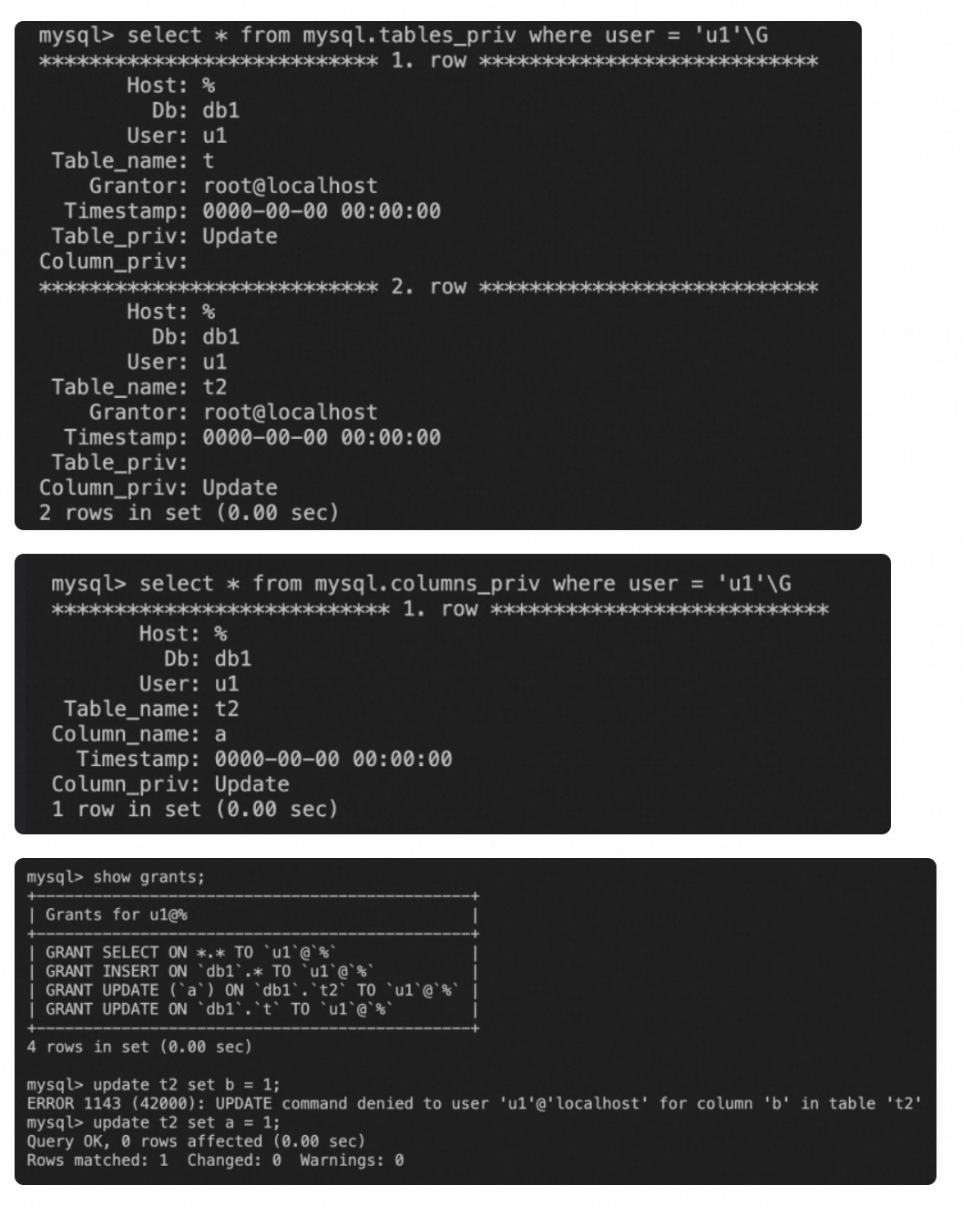 列级 update 权限